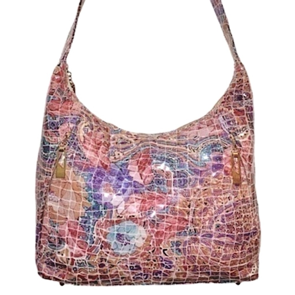 Vintage 80’s PINKY croc embossed marbleized leather bag pastel pink purple EUC - Picture 2 of 12